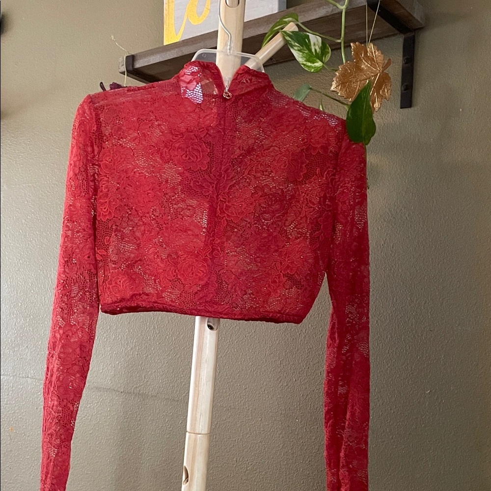 Nookie Fiery Red Lace Crop Top - Picture 3 of 6